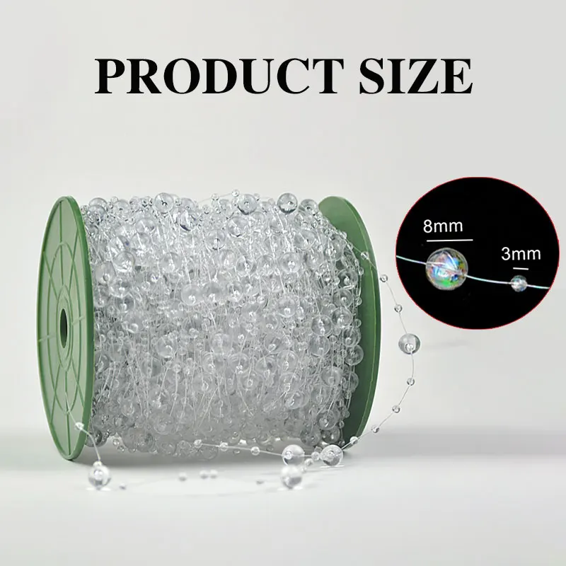 5/10yards 3-8mm Fishing Line Artificial Pearls String Beads Chain for Diy Christmas Tree Wreath Decoration Party Supplies