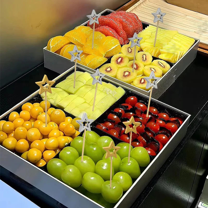 50Pcs Hollow Star Bamboo Skewers Fruit Stick Cake Insertion Stick Birthday Wedding Party Decorations Christmas Navidad New Year