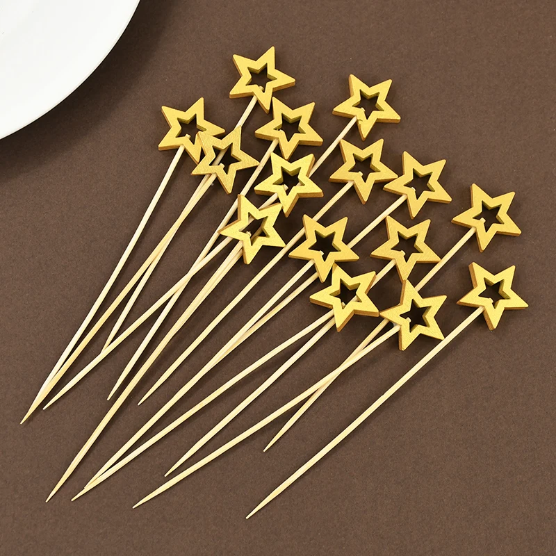 50Pcs Hollow Star Bamboo Skewers Fruit Stick Cake Insertion Stick Birthday Wedding Party Decorations Christmas Navidad New Year