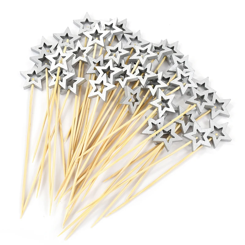 50Pcs Hollow Star Bamboo Skewers Fruit Stick Cake Insertion Stick Birthday Wedding Party Decorations Christmas Navidad New Year