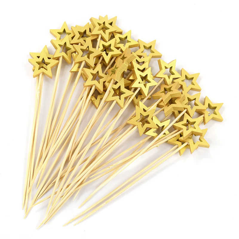 50Pcs Hollow Star Bamboo Skewers Fruit Stick Cake Insertion Stick Birthday Wedding Party Decorations Christmas Navidad New Year