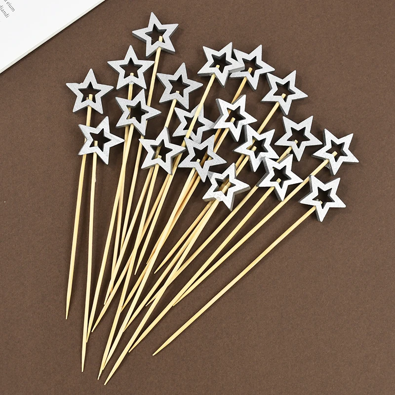 50Pcs Hollow Star Bamboo Skewers Fruit Stick Cake Insertion Stick Birthday Wedding Party Decorations Christmas Navidad New Year
