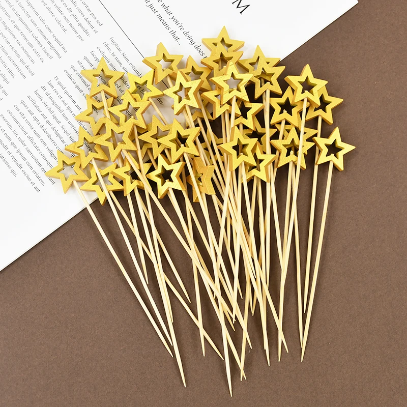 50Pcs Hollow Star Bamboo Skewers Fruit Stick Cake Insertion Stick Birthday Wedding Party Decorations Christmas Navidad New Year