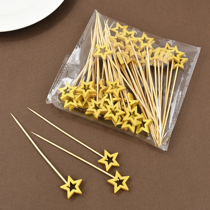 50Pcs Hollow Star Bamboo Skewers Fruit Stick Cake Insertion Stick Birthday Wedding Party Decorations Christmas Navidad New Year