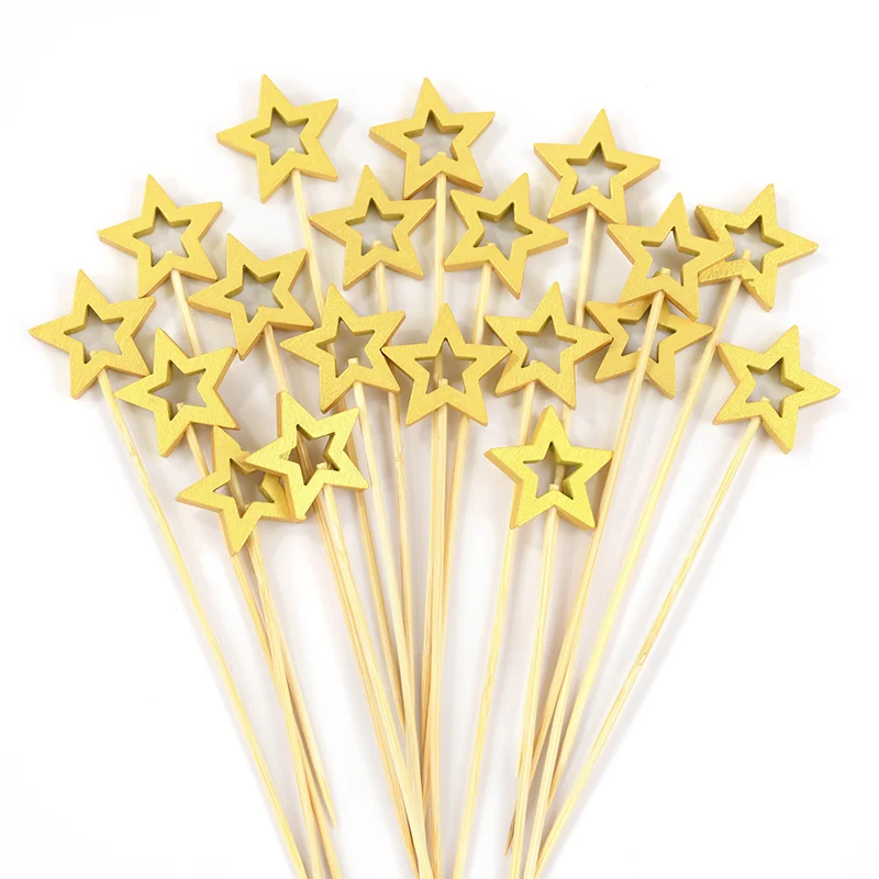 50Pcs Hollow Star Bamboo Skewers Fruit Stick Cake Insertion Stick Birthday Wedding Party Decorations Christmas Navidad New Year