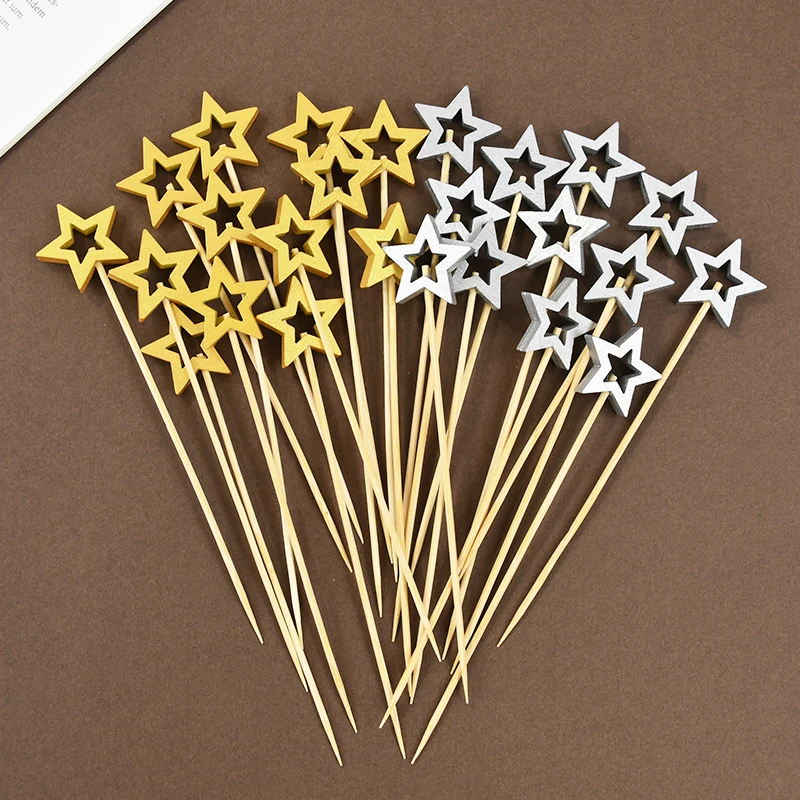 50Pcs Hollow Star Bamboo Skewers Fruit Stick Cake Insertion Stick Birthday Wedding Party Decorations Christmas Navidad New Year