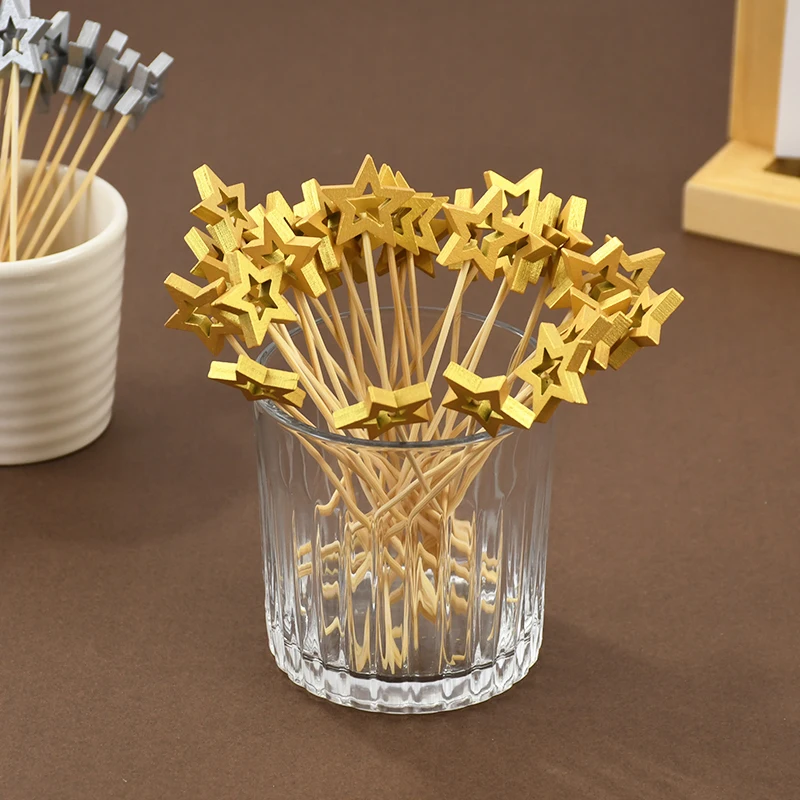50Pcs Hollow Star Bamboo Skewers Fruit Stick Cake Insertion Stick Birthday Wedding Party Decorations Christmas Navidad New Year
