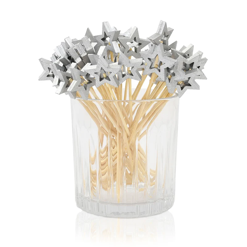 50Pcs Hollow Star Bamboo Skewers Fruit Stick Cake Insertion Stick Birthday Wedding Party Decorations Christmas Navidad New Year