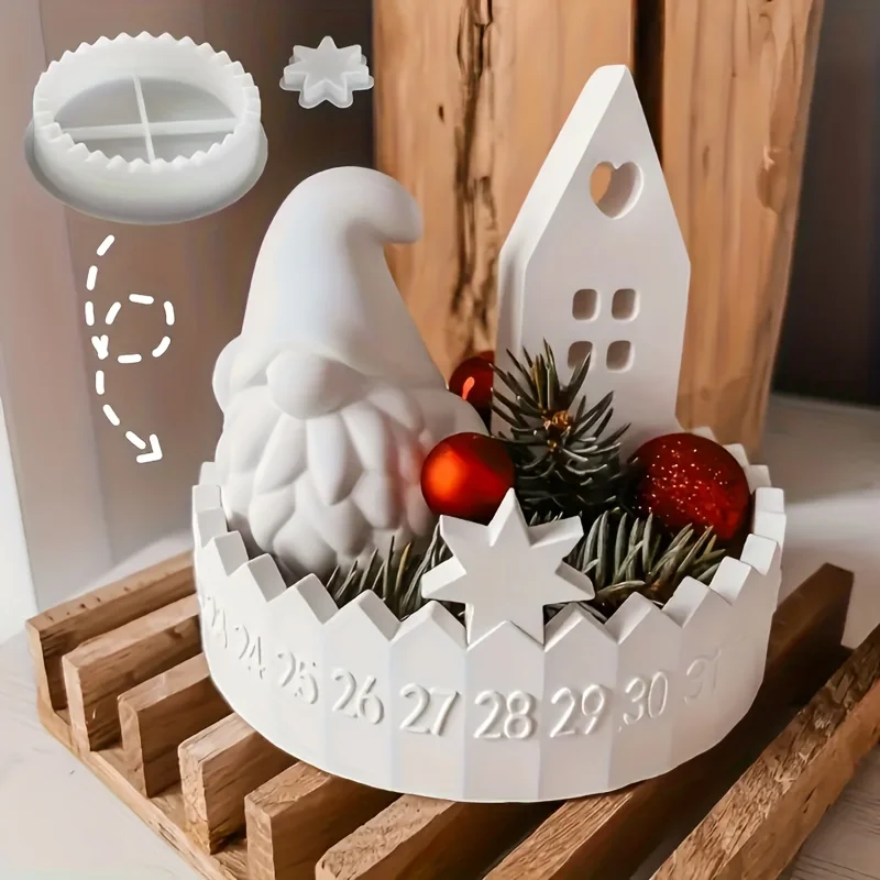 1 Set Holiday Calendar Silicone Mold Countdown Candle Holder Mold for Plaster and Concrete Casting, DIY Christmas Decorations