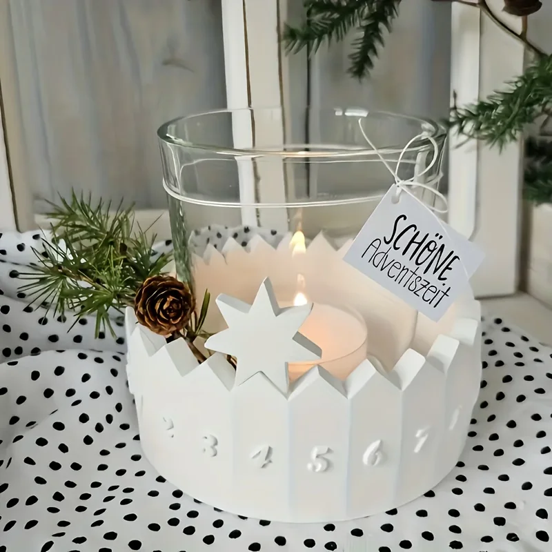 1 Set Holiday Calendar Silicone Mold Countdown Candle Holder Mold for Plaster and Concrete Casting, DIY Christmas Decorations
