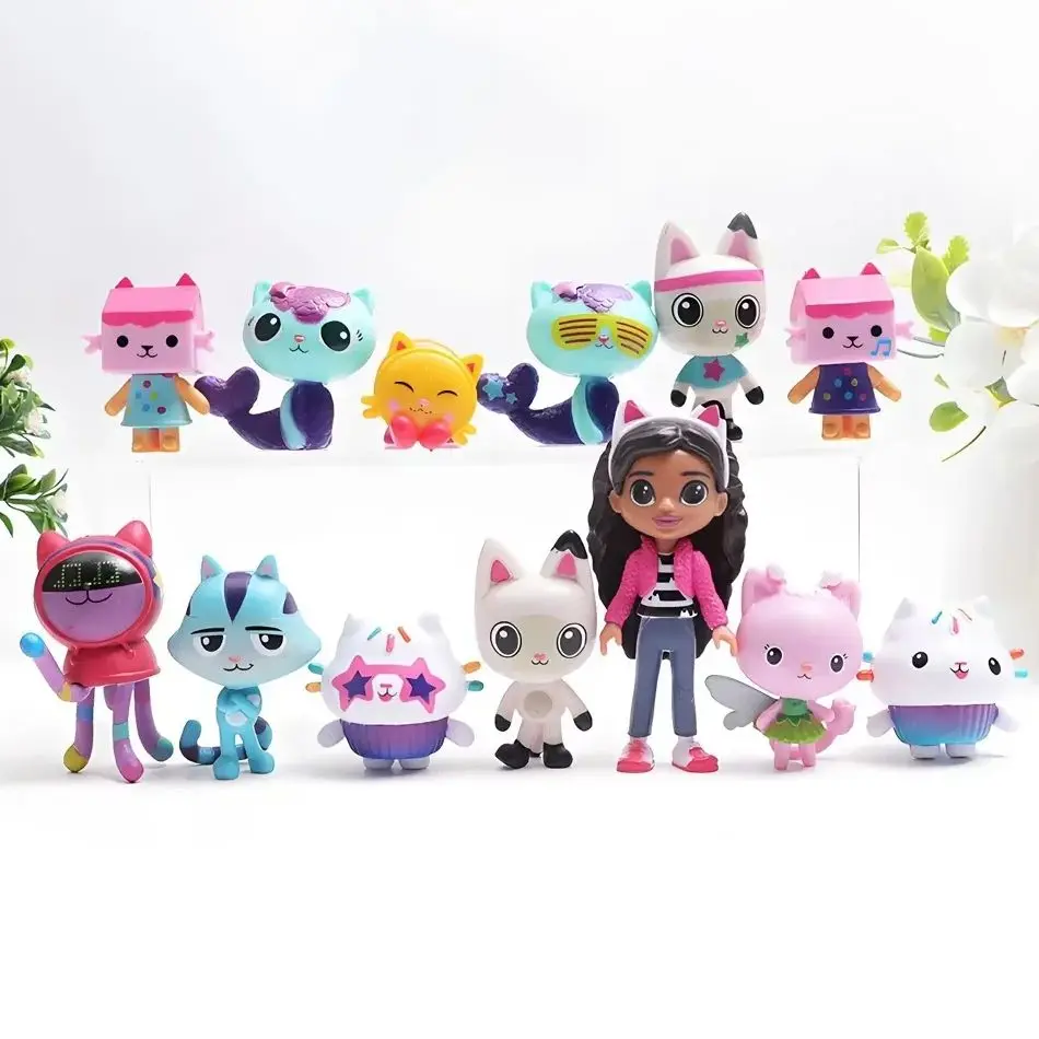 @@!13 Pcs/Set Gabby Dollhouse Anime Characters Car Smile Cat Hug Gaby Girl Doll Cartoon Children Gift Christmas Birthday Toy