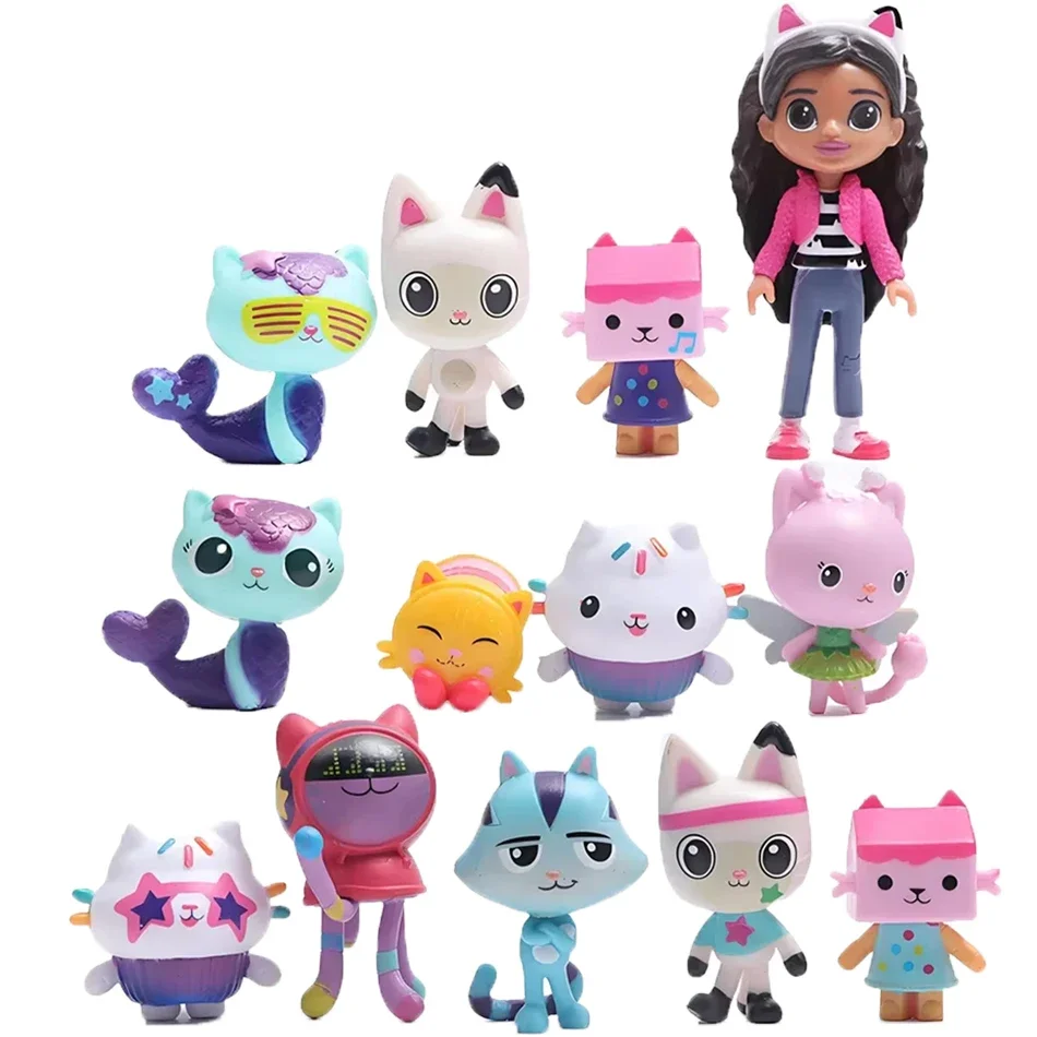 @@!13 Pcs/Set Gabby Dollhouse Anime Characters Car Smile Cat Hug Gaby Girl Doll Cartoon Children Gift Christmas Birthday Toy