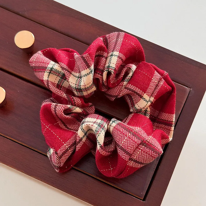 Red Lace Check Large Scrunchie Women's Superior New Year's Christmas Vibe Korean Scrunchie Headwear Hair Accessories for Girls