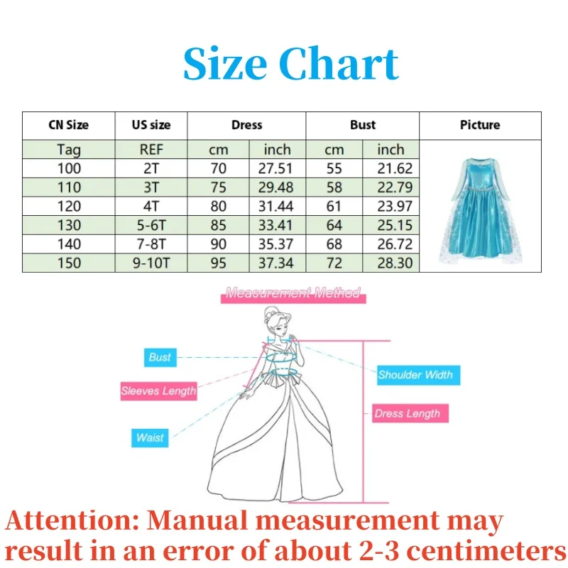 Cinderella Anna Elsa Costume Children Princess Dress for Girls Kids Cosplay Snow White Christmas Carnival Party Disguise Outfit
