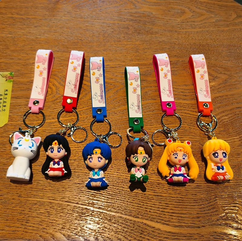 Anime Sailor Moon Keychain Cartoon Cute Cat Figures Keyring Mars Jupiter Mercury Backpack Car Key Chain Christmas Gifts