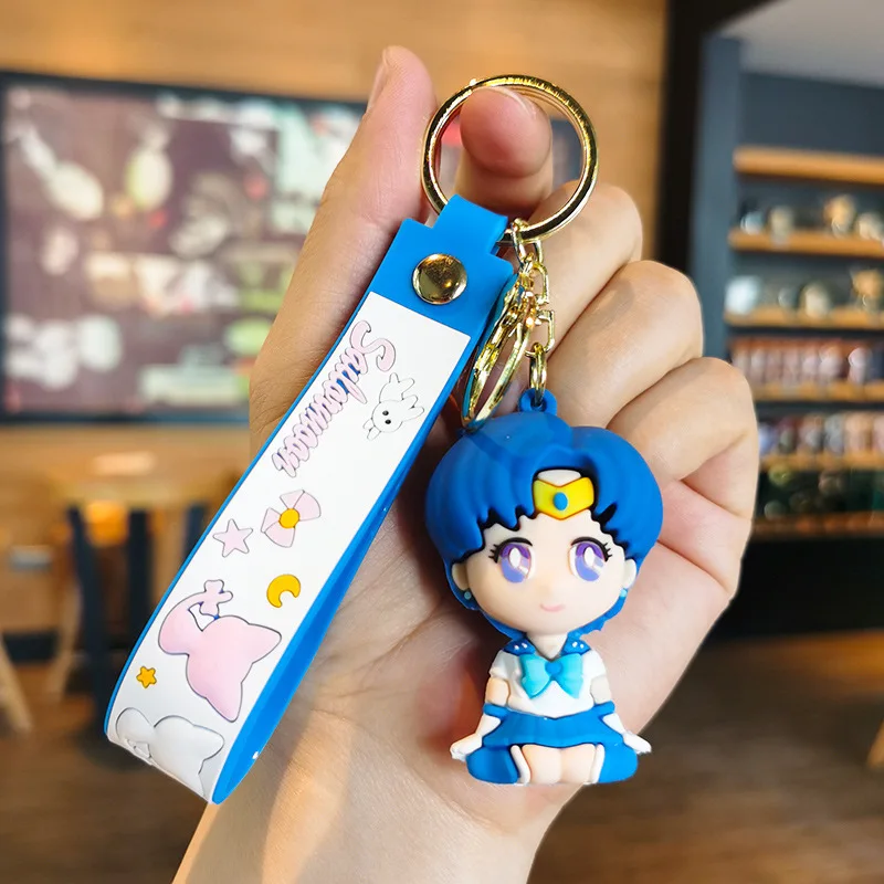 Anime Sailor Moon Keychain Cartoon Cute Cat Figures Keyring Mars Jupiter Mercury Backpack Car Key Chain Christmas Gifts