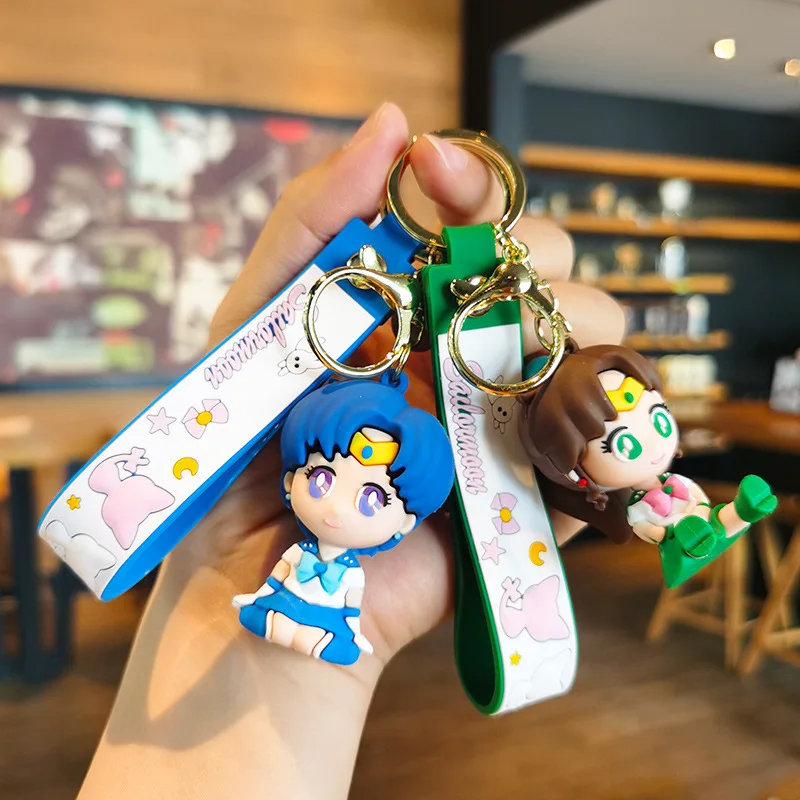 Anime Sailor Moon Keychain Cartoon Cute Cat Figures Keyring Mars Jupiter Mercury Backpack Car Key Chain Christmas Gifts