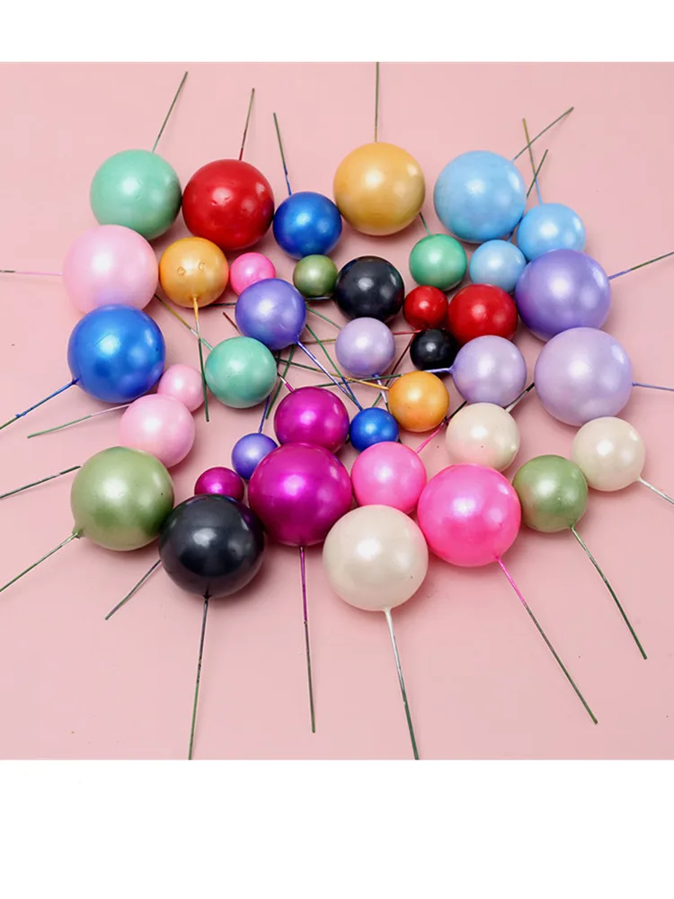 10 Pcs Colour Ball Happy Birthday Cake Topper 3CM Frosted Balls Kids Christmas Party Gift Cake Topper Wedding Dessert Decoration