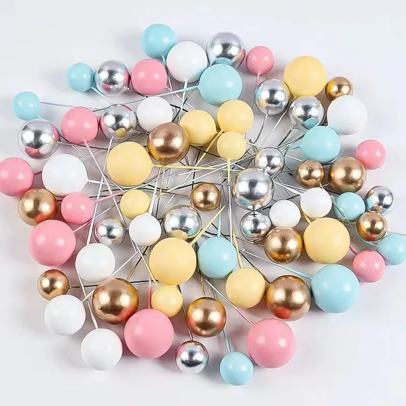 10 Pcs Colour Ball Happy Birthday Cake Topper 3CM Frosted Balls Kids Christmas Party Gift Cake Topper Wedding Dessert Decoration