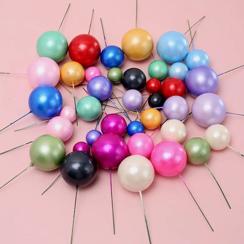 10 Pcs Colour Ball Happy Birthday Cake Topper 3CM Frosted Balls Kids Christmas Party Gift Cake Topper Wedding Dessert Decoration
