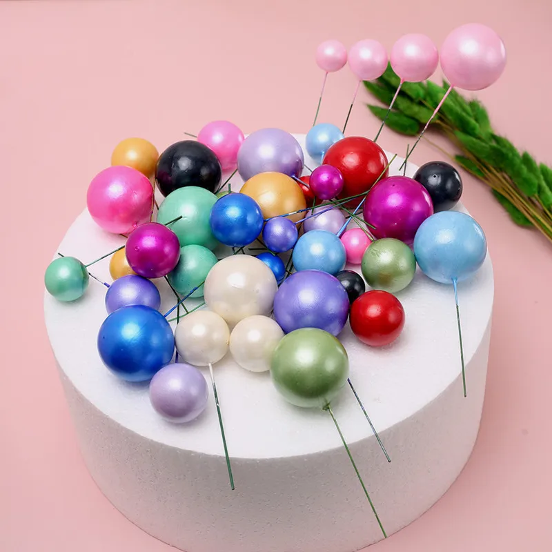 10 Pcs Colour Ball Happy Birthday Cake Topper 3CM Frosted Balls Kids Christmas Party Gift Cake Topper Wedding Dessert Decoration