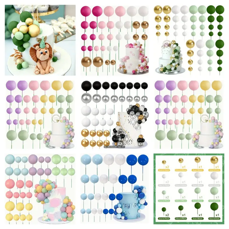 10 Pcs Colour Ball Happy Birthday Cake Topper 3CM Frosted Balls Kids Christmas Party Gift Cake Topper Wedding Dessert Decoration