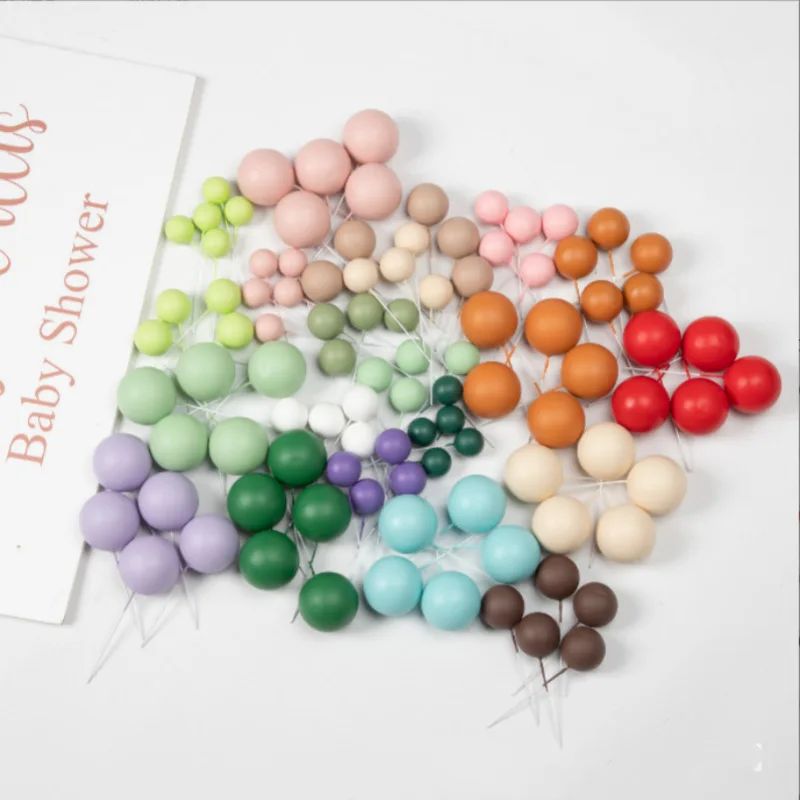 10 Pcs Colour Ball Happy Birthday Cake Topper 3CM Frosted Balls Kids Christmas Party Gift Cake Topper Wedding Dessert Decoration