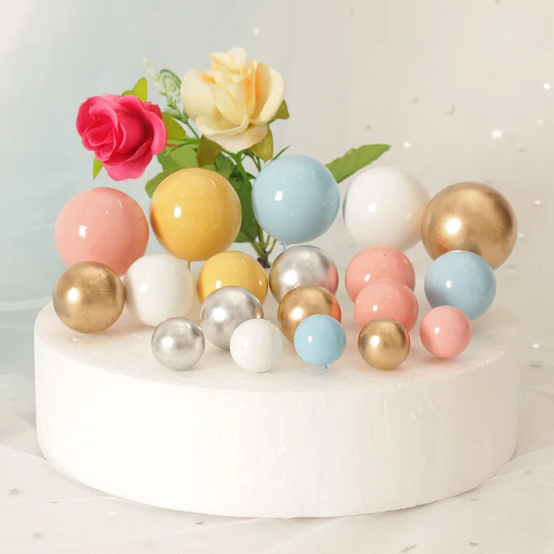 10 Pcs Colour Ball Happy Birthday Cake Topper 3CM Frosted Balls Kids Christmas Party Gift Cake Topper Wedding Dessert Decoration