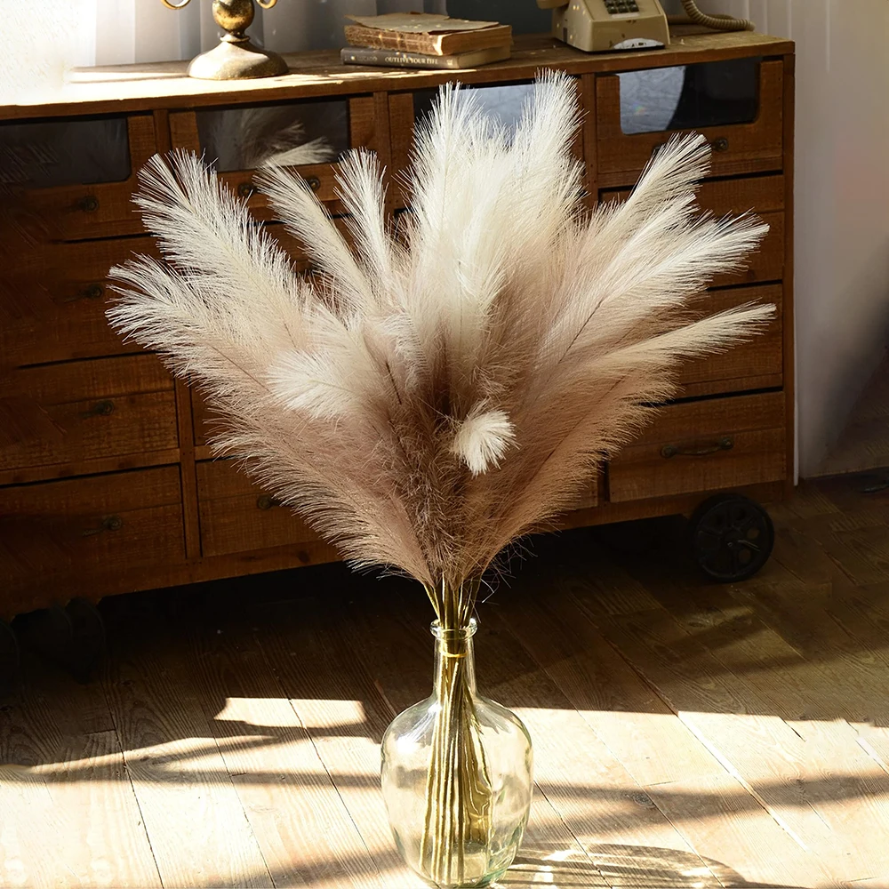 Large Artificial Pampas Grass 97cm Fake Pampas Floral 3/6 Branches Boho Farmhouse Room Wedding Decor Christmas Autumn Decoration