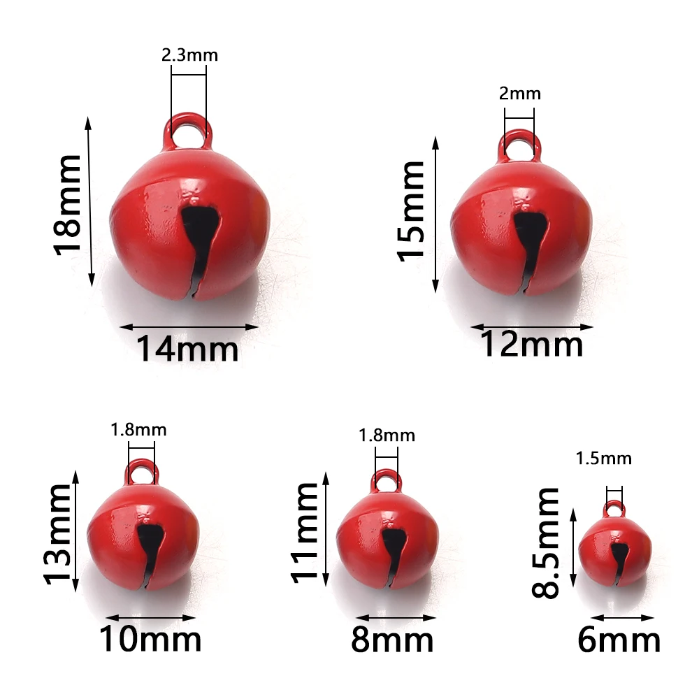 50pcs/lot Metal Jingle Bells 6/8/10/12/14mm Candy Color Christmas Bells Beads Ornaments For DIY Party Decorations Accessories