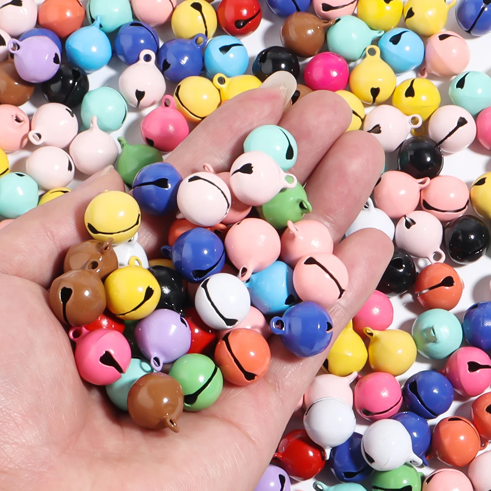 50pcs/lot Metal Jingle Bells 6/8/10/12/14mm Candy Color Christmas Bells Beads Ornaments For DIY Party Decorations Accessories