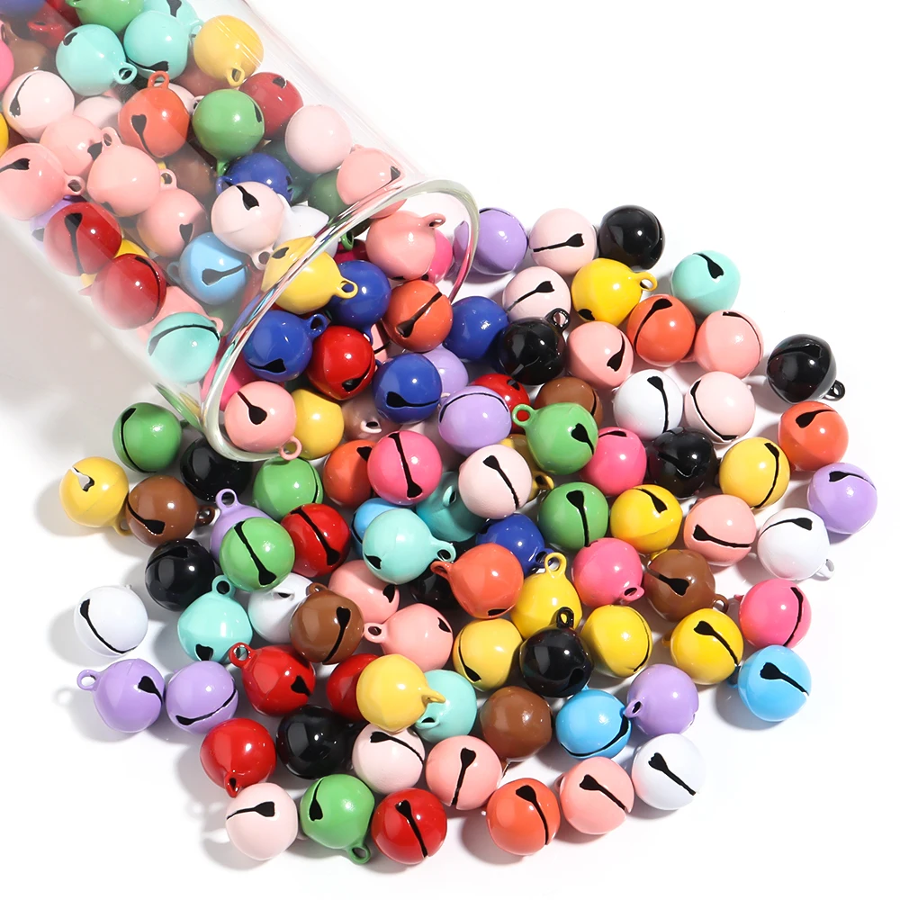 50pcs/lot Metal Jingle Bells 6/8/10/12/14mm Candy Color Christmas Bells Beads Ornaments For DIY Party Decorations Accessories