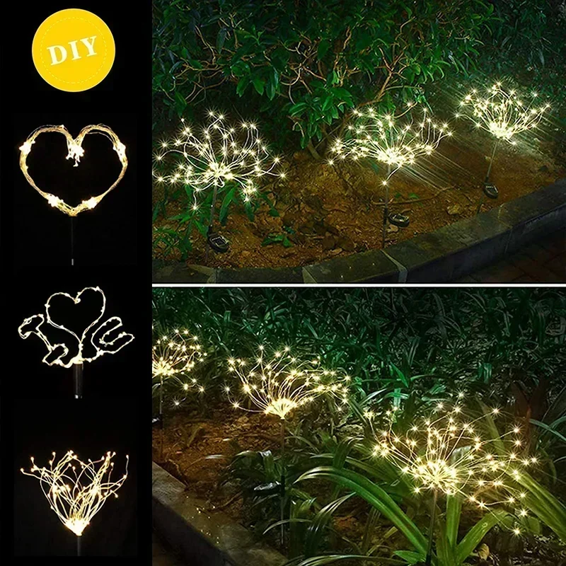Solar Firework Fairy Lights 60 LED Outdoor Garden Decoration 8 Flashing Modes Lawn Pathway Lights Patio Party Christmas Wedding