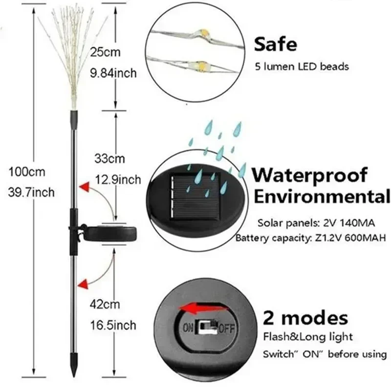 Solar Firework Fairy Lights 60 LED Outdoor Garden Decoration 8 Flashing Modes Lawn Pathway Lights Patio Party Christmas Wedding
