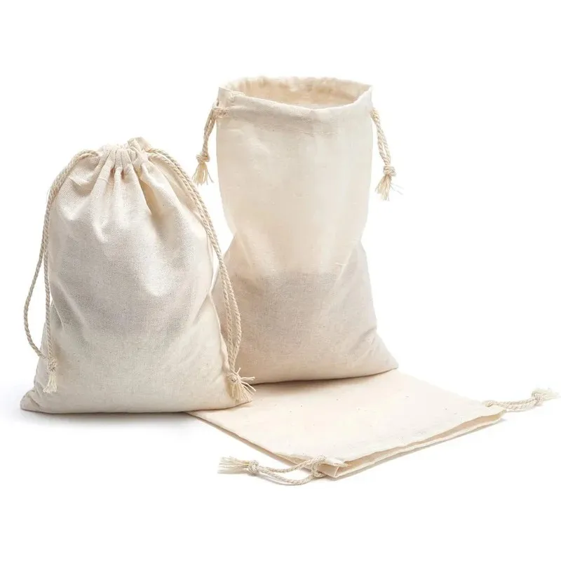 10/20/50 Pcs Dustproof Cotton Storage Bags Gift Fabric Package Plain Drawstring Pouches for Christmas Wedding Party Favors
