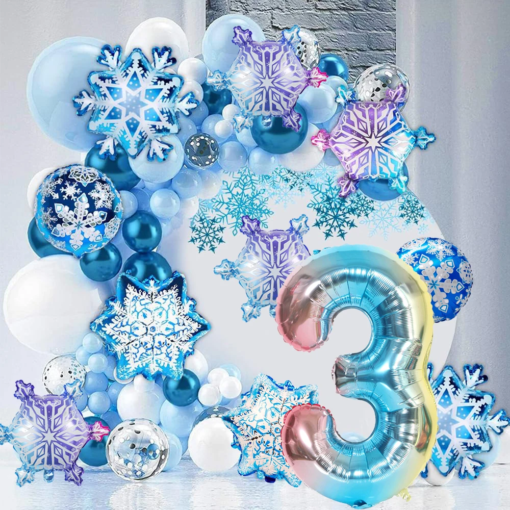 Snowflake Foil Mylar Balloon for Frozen Snow Princess Theme Birthday Party Decoration Christmas Winter Wonderland Party Supplies