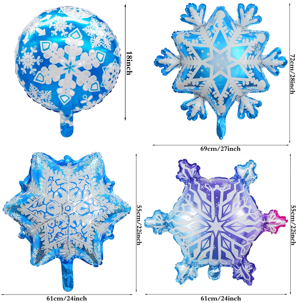 Snowflake Foil Mylar Balloon for Frozen Snow Princess Theme Birthday Party Decoration Christmas Winter Wonderland Party Supplies