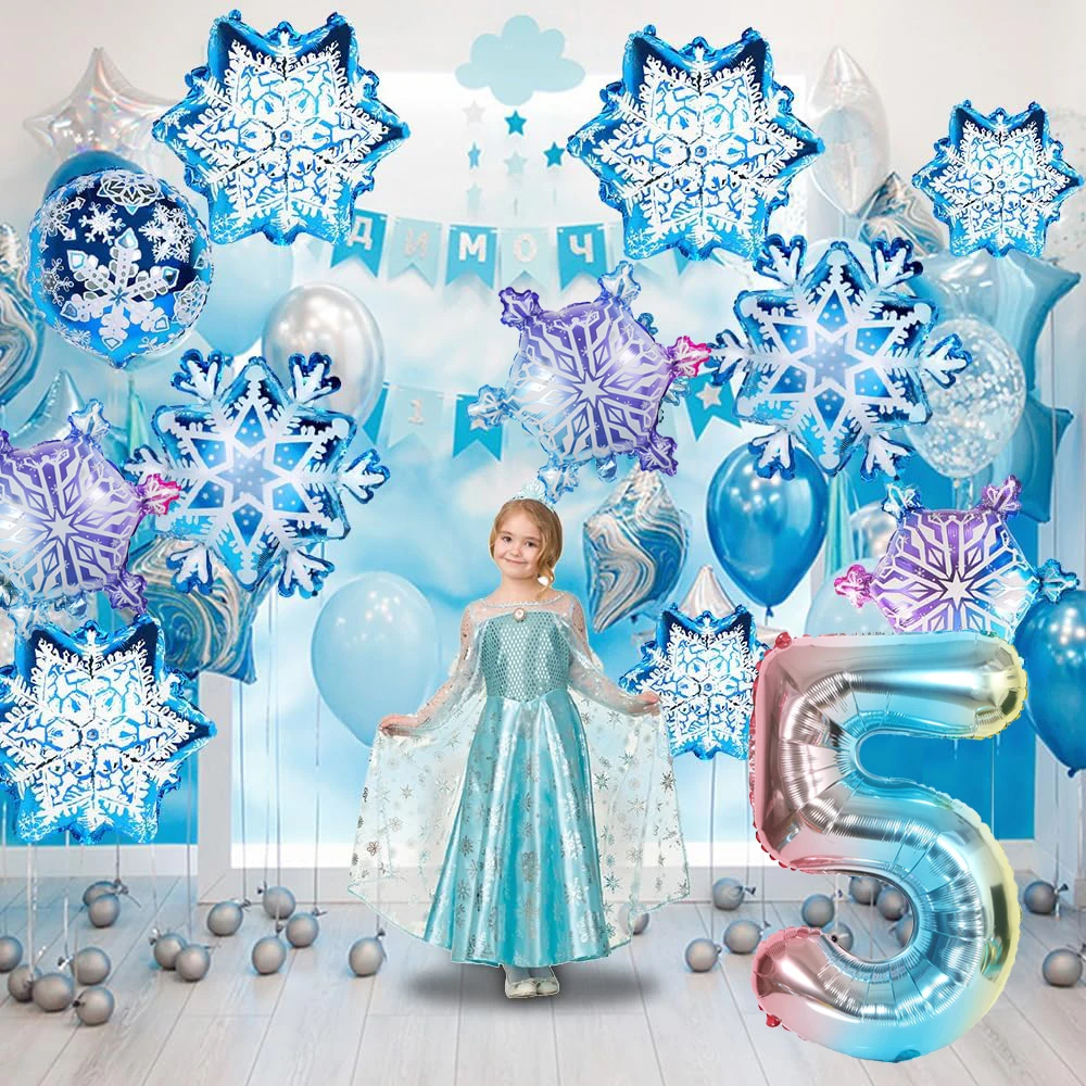 Snowflake Foil Mylar Balloon for Frozen Snow Princess Theme Birthday Party Decoration Christmas Winter Wonderland Party Supplies