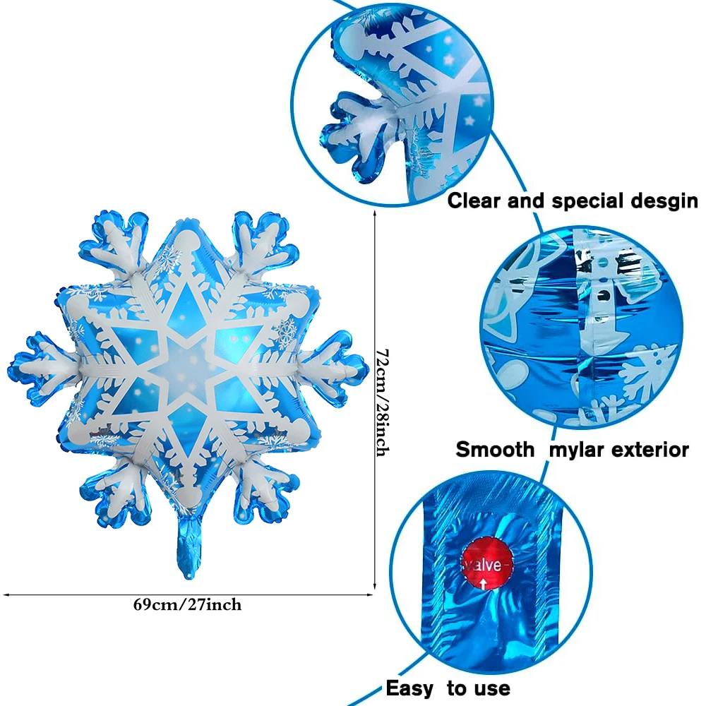 Snowflake Foil Mylar Balloon for Frozen Snow Princess Theme Birthday Party Decoration Christmas Winter Wonderland Party Supplies