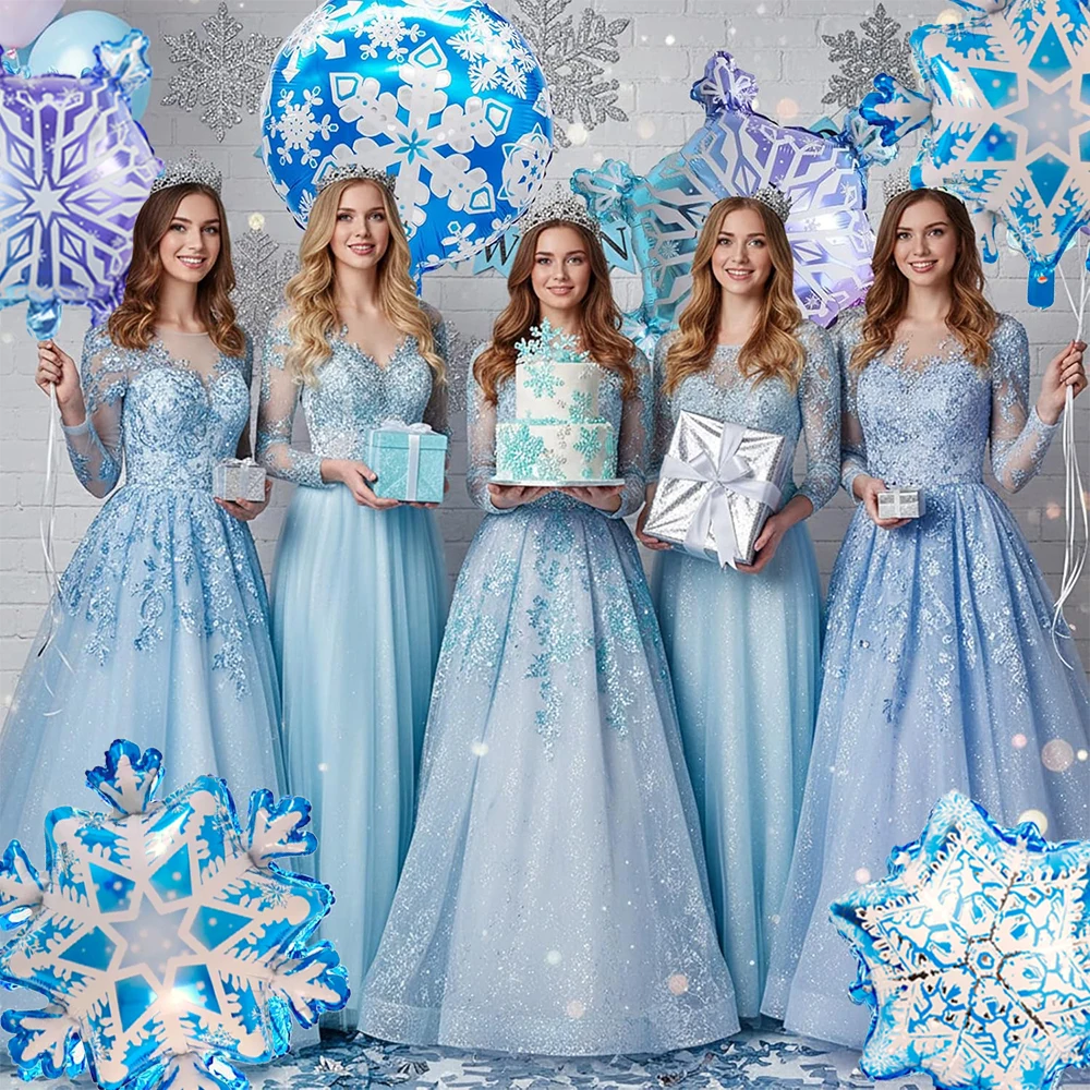 Snowflake Foil Mylar Balloon for Frozen Snow Princess Theme Birthday Party Decoration Christmas Winter Wonderland Party Supplies