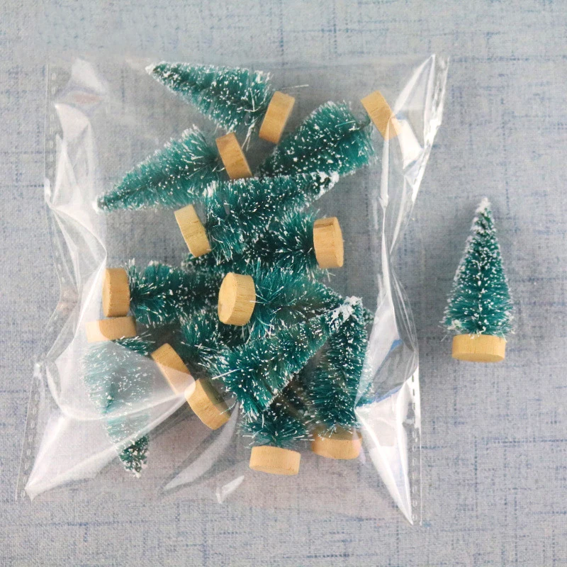 12Pcs Mini Christmas Tree DIY Ornament Artificial Pine Sisal Snow Landscape Xmas Trees Decoration Tabletop Navidad Decor Gifts