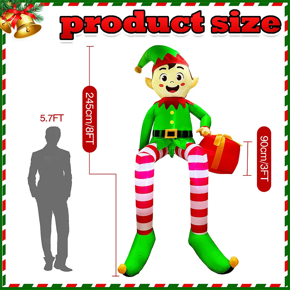 Christmas Inflatable Climbing Window Santa Claus/Sitting Elf Model with LED Lights, For Xmas Party Indoor Gift Decoration Props