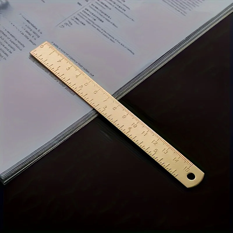 2pcs/1pc 6In Brass Ruler, 1mm Thick Dual-Scale English &Metric with Engraved Markings, Handle & Hole for Hanging, Christmas Gift