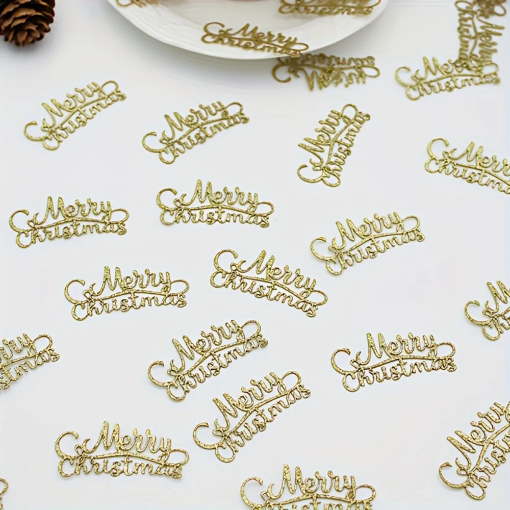 100pcs/Set Golden Glitter Merry Christmas Table Confetti Scatter for Xmas Christmas Holiday Party Favor Decorations Supplies