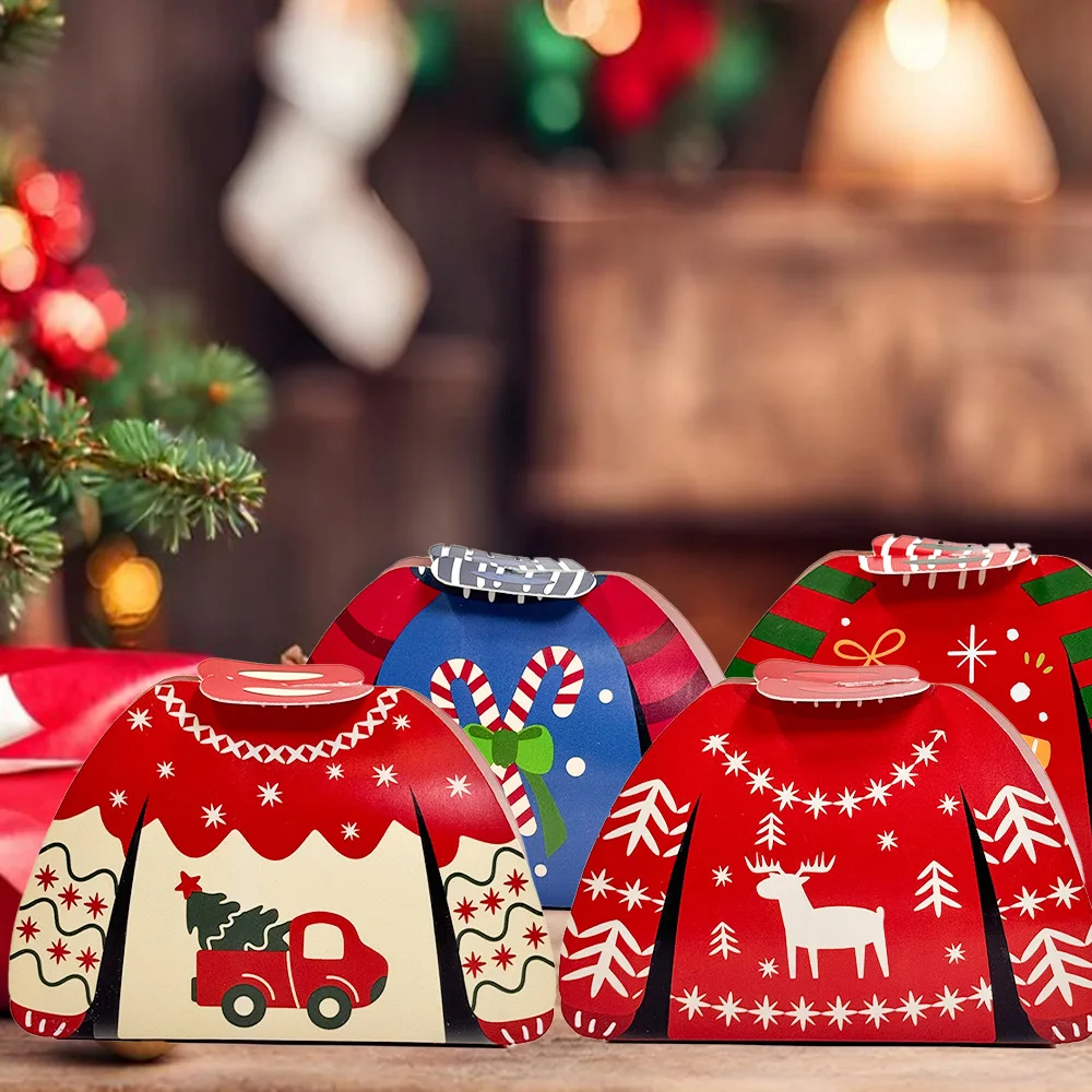 24pcs Christmas Candy Boxes Assorted 3D Christmas Ugly Sweater Cookie Paper Boxes Cloth Shape Treat Box for Xmas Party Decor 