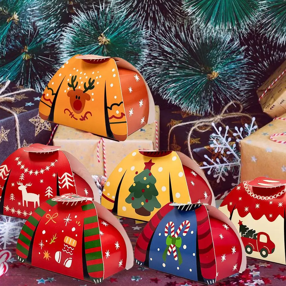 24pcs Christmas Candy Boxes Assorted 3D Christmas Ugly Sweater Cookie Paper Boxes Cloth Shape Treat Box for Xmas Party Decor 