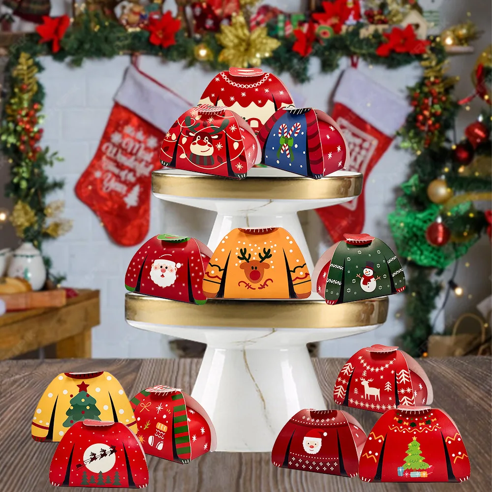 24pcs Christmas Candy Boxes Assorted 3D Christmas Ugly Sweater Cookie Paper Boxes Cloth Shape Treat Box for Xmas Party Decor 