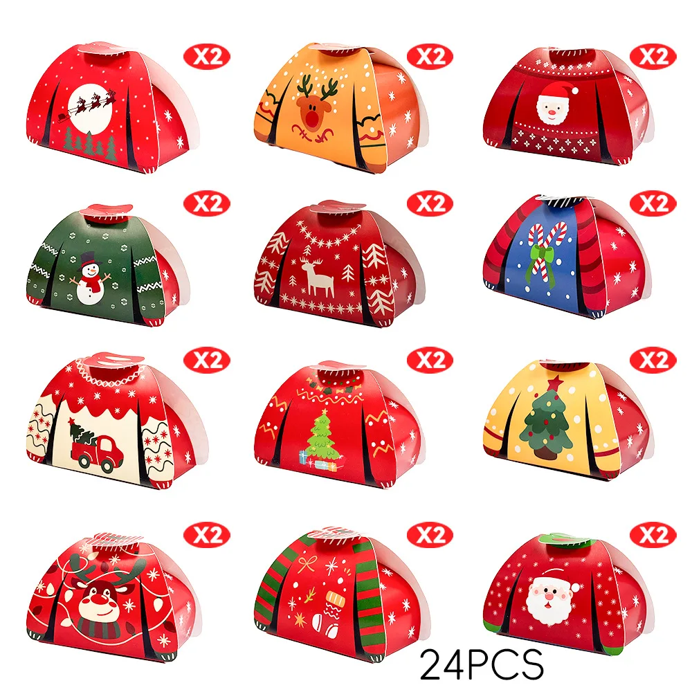 24pcs Christmas Candy Boxes Assorted 3D Christmas Ugly Sweater Cookie Paper Boxes Cloth Shape Treat Box for Xmas Party Decor 