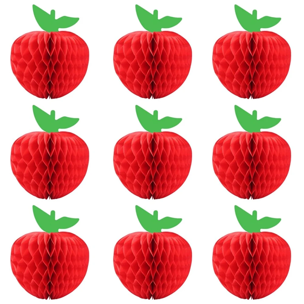 6Pcs10-20cm Red Apple Honeycomb Hanging Ornament for Birthday Back To School Carnival Christmas New Year Family Party Decoration