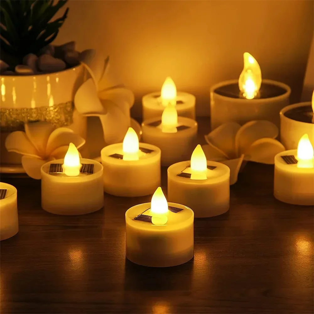 Solar Powered Tea Candles LED Lighting Smokeless Outdoor Lighting Reusable Waterproof Flameless Candles Hallown Christmas